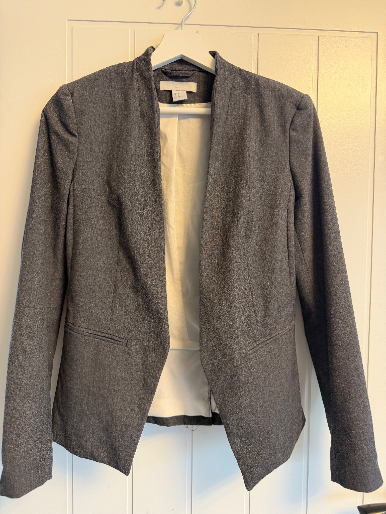 H&M Grey Open Front Blazer Jacket EUR 36 Smart Casual
