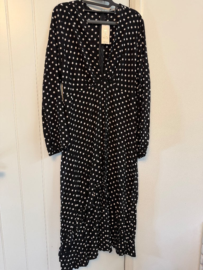Queen B Maternity London Black Polka Dot Wrap Midi Dress UK 14 NWT