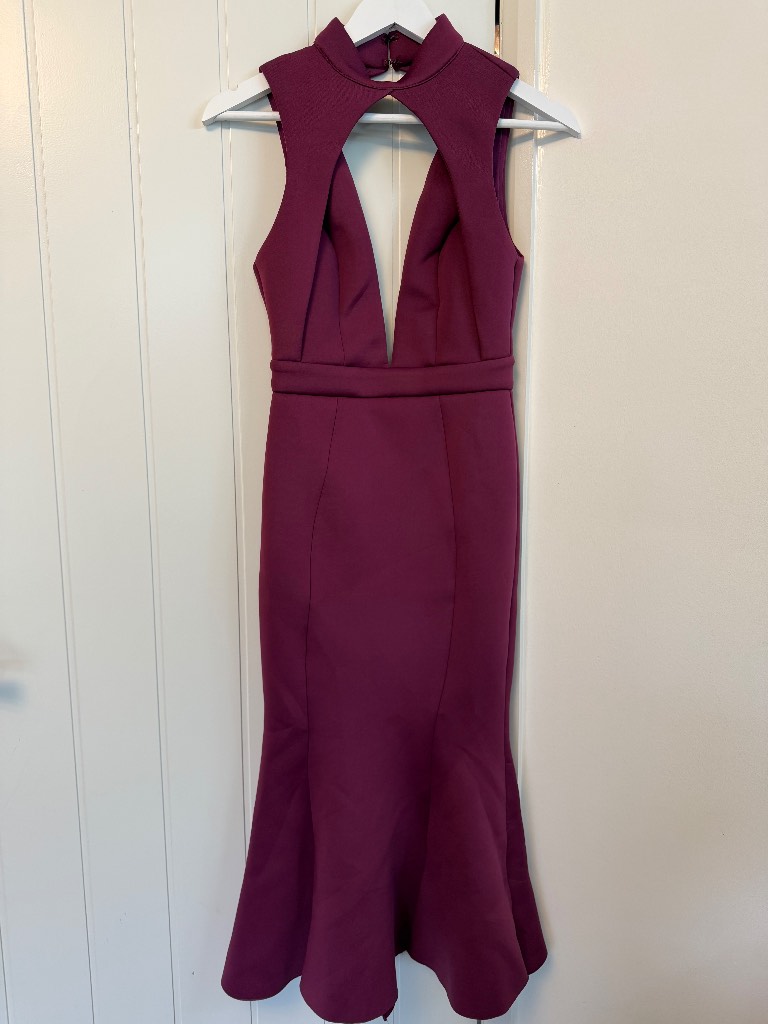 ASOS DESIGN Sleeveless High Neck Midi Dress – Berry – UK 6