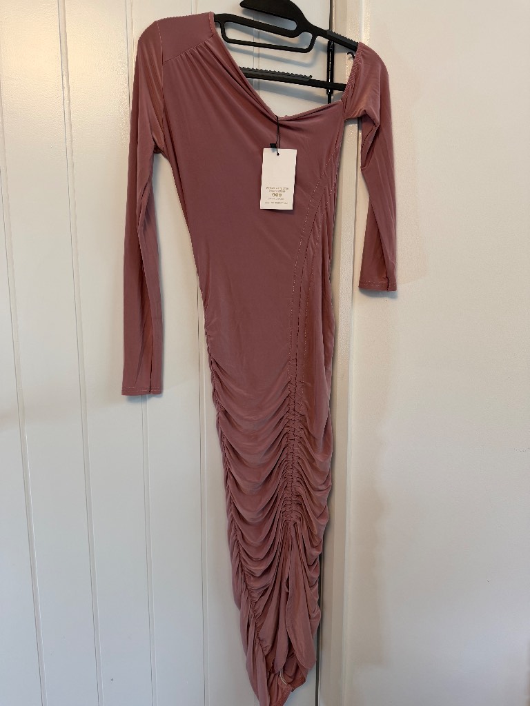 Femme Luxe Ruched Bodycon Midi Dress Dusty Rose UK 6 BNWT