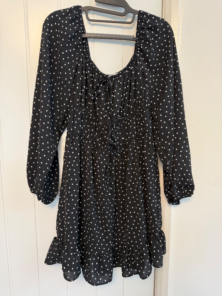 ASOS DESIGN Tall Black Polka Dot Smock Mini Dress UK 6 NWT