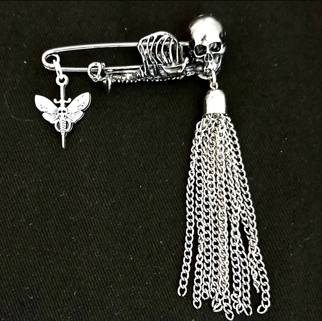 Skeleton saftey pin brooch