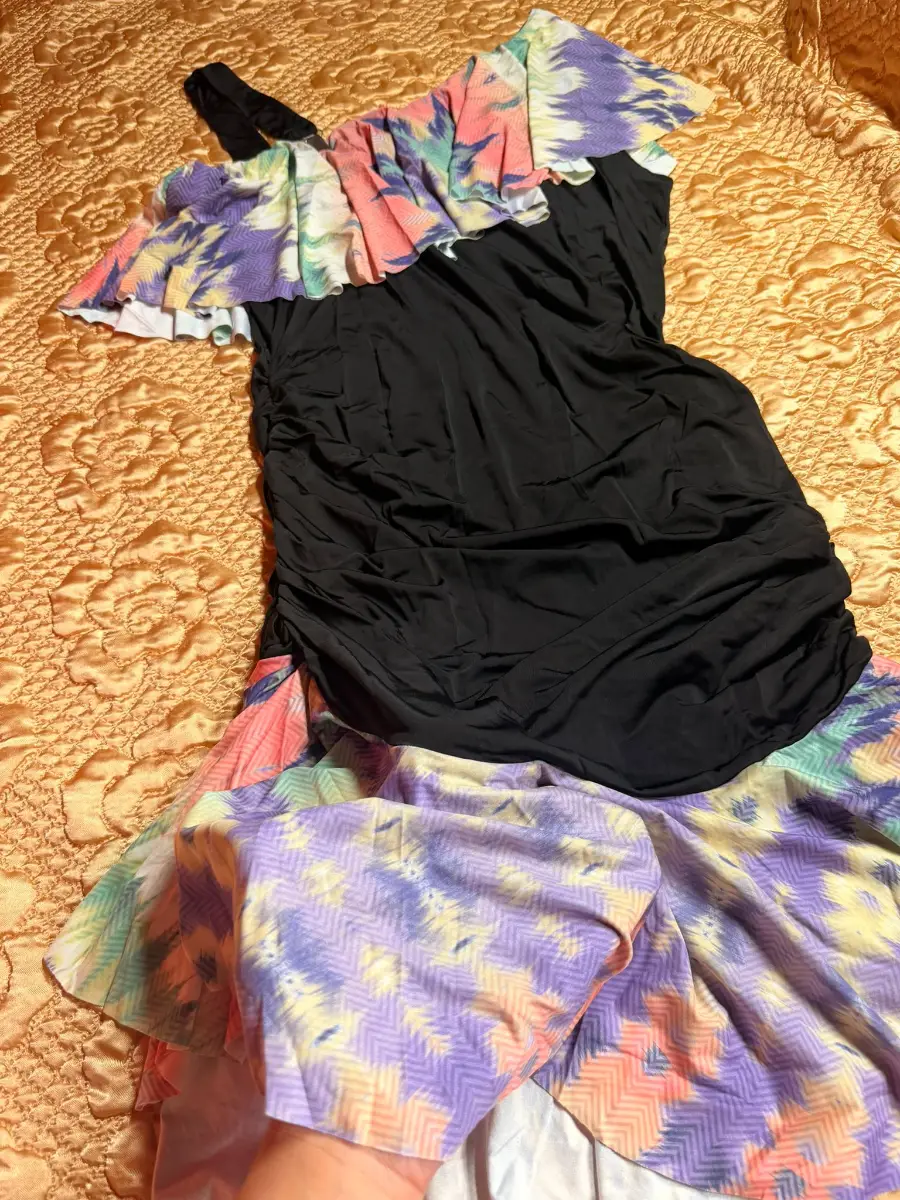 One Shoulder Ruffle Midi Dress Multicolour Print UK 14