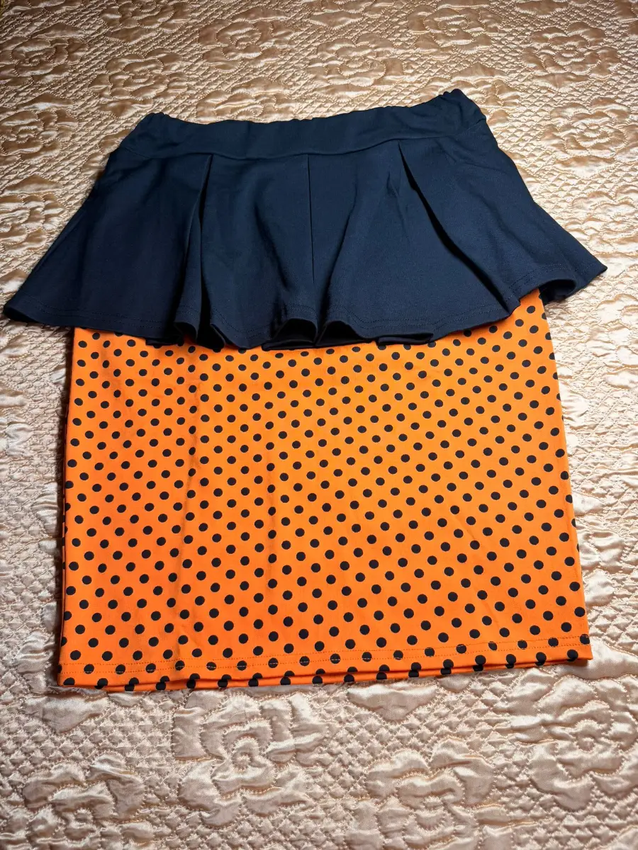 Orange Polka Dot Peplum Mini Skirt UK 12