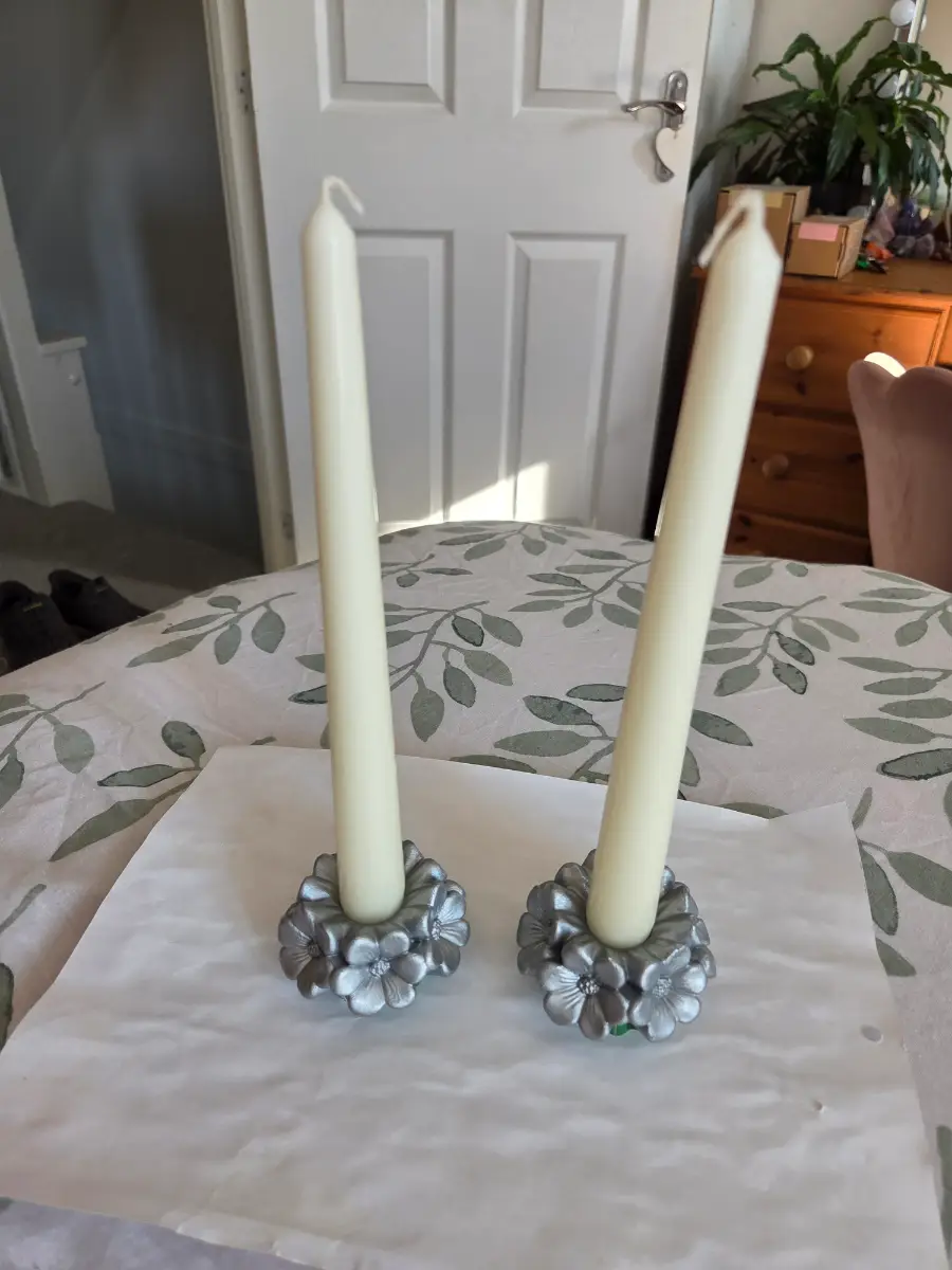 Silver flower taper candle holder