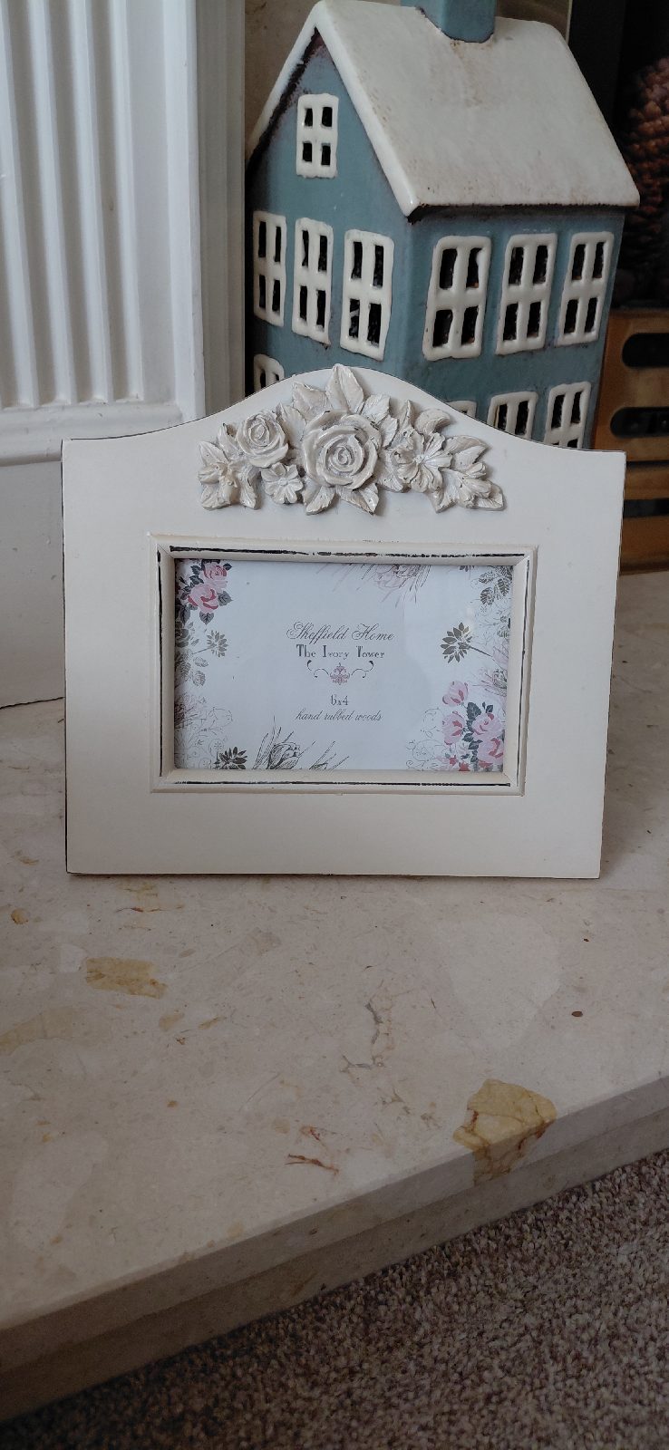 Sheffield Home Cream Ivory Floral Carved 4x6 Photo Frame Shabby Chic Rustic