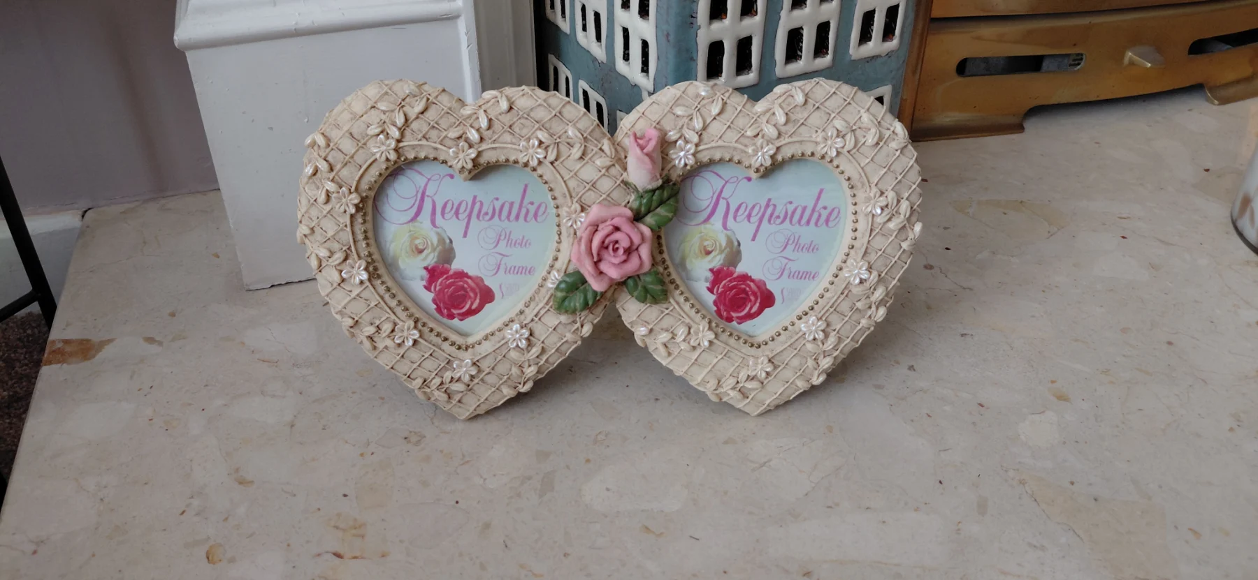 Vintage Shabby Chic Double Heart Photo Frame – Cottagecore Coquette Aesthetic