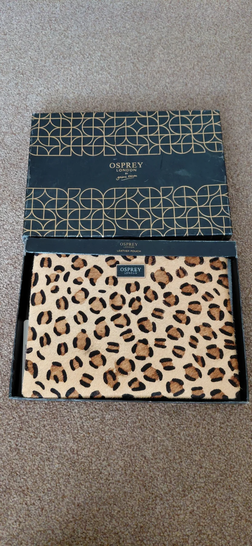 Osprey London Olivia Large Leopard Print Leather Pouch BNWT