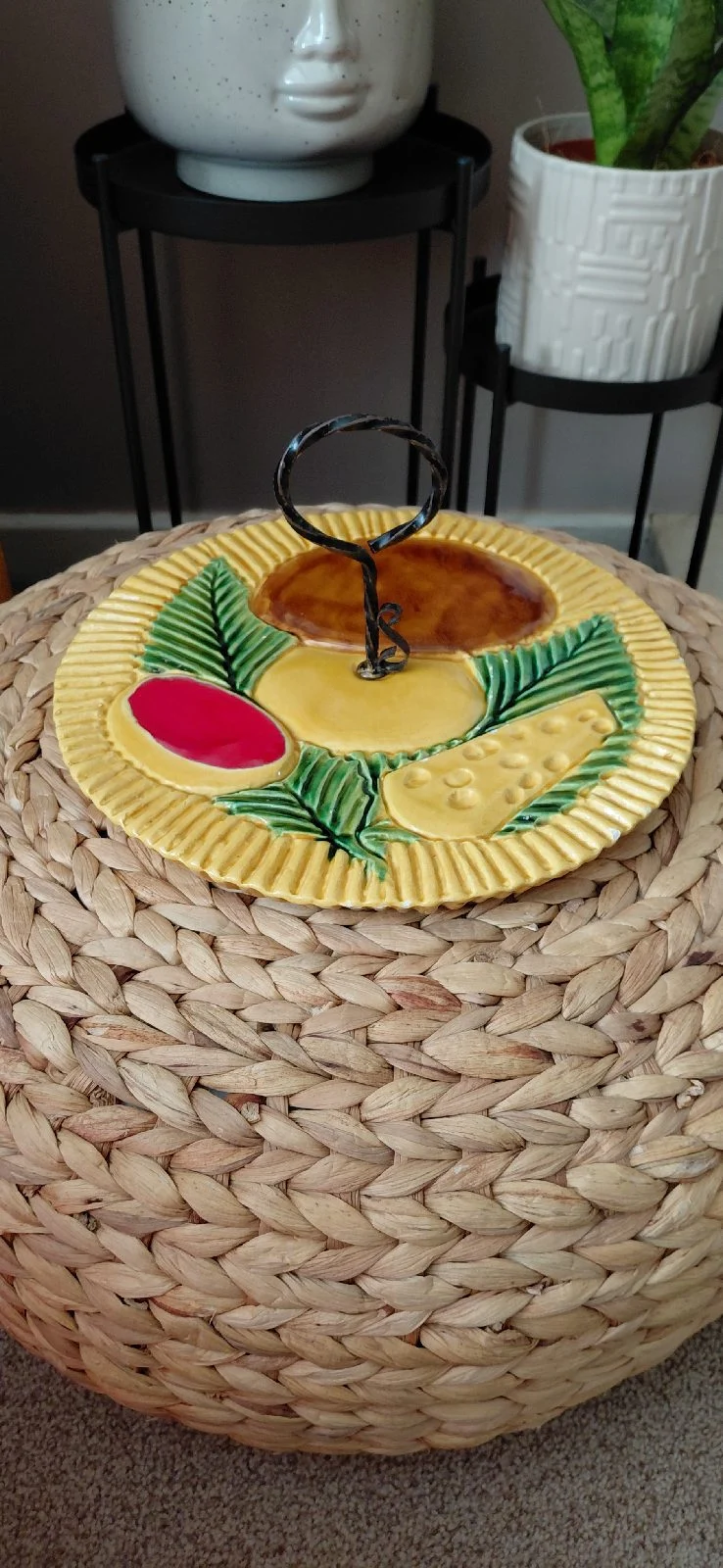 Vintage Mid-Century French Majolica ceramic cheese platter from Vallauris 1950s 60s Cottagecore