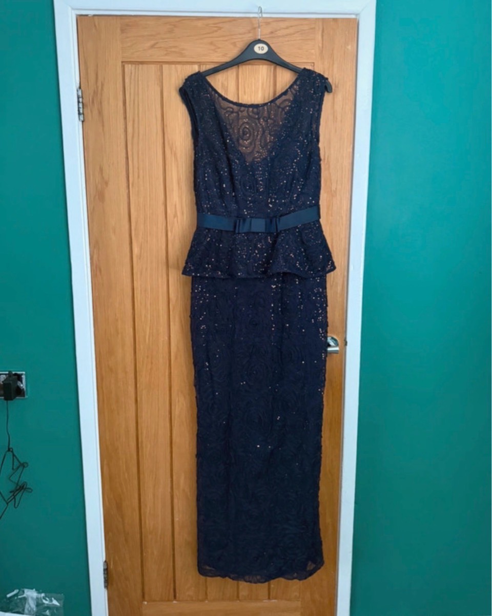 Cachet Size 8 Ball Gown Sequin Navy Dress
