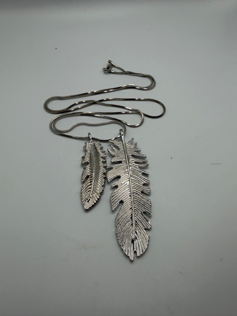 Silver Feather Pendant Necklace on Snake Chain