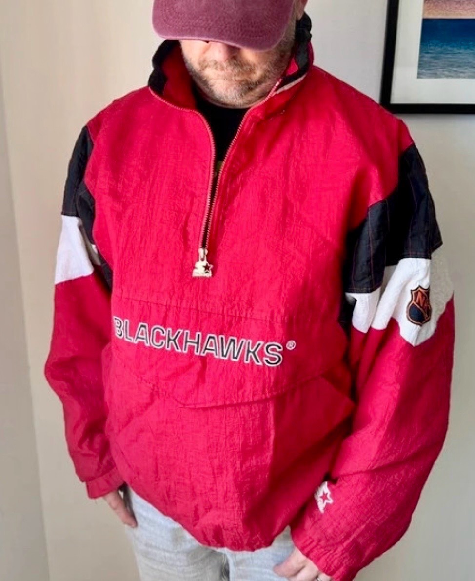 Vintage Starter Chicago Blackhawks NHL Pullover Jacket Red Size L