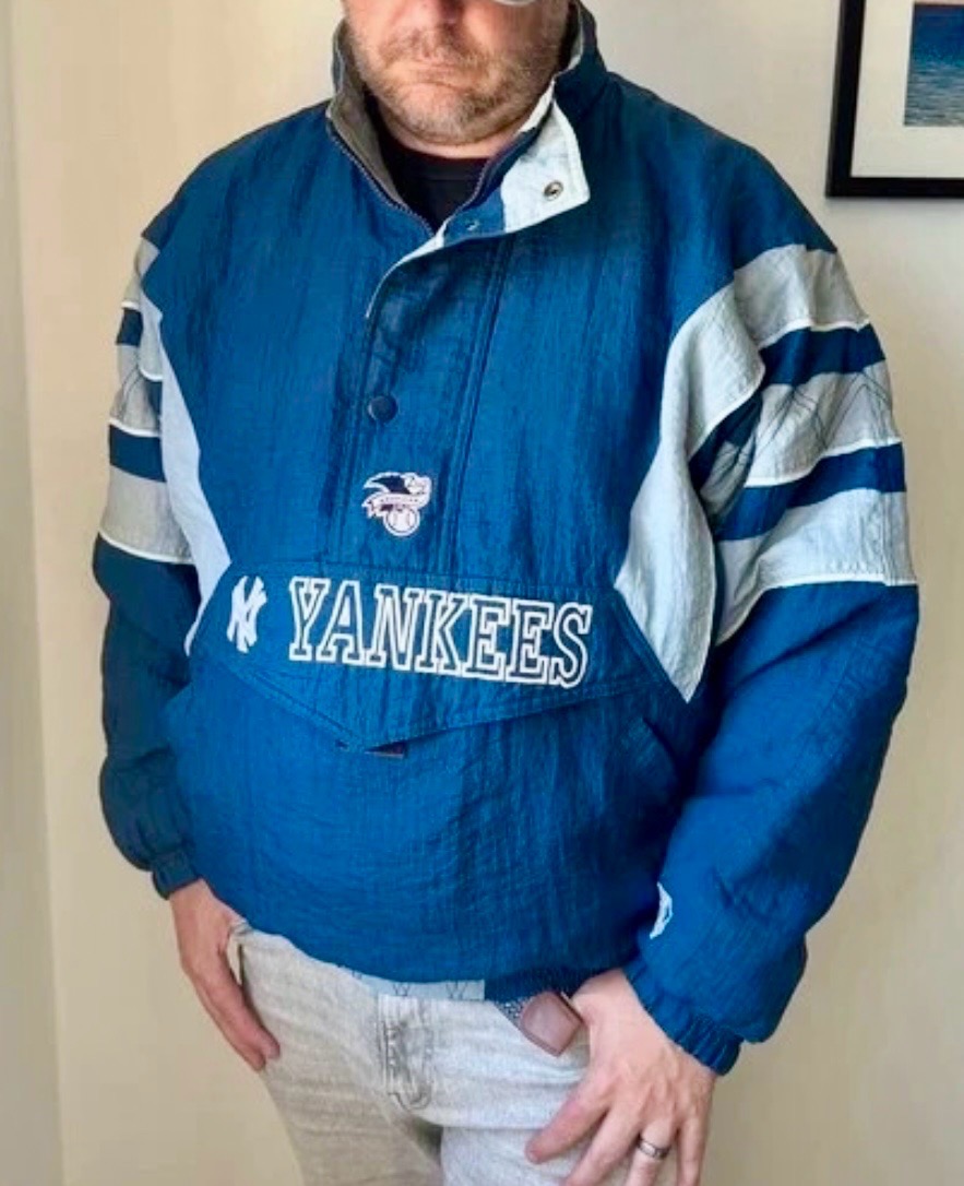 Vintage Starter New York Yankees Pullover Jacket Size L MLB Genuine 90s Blue