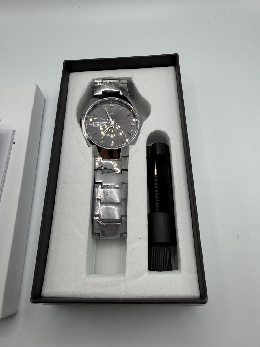 Bogevnor men’s quartz watch black dial day date stainless steel boxed new