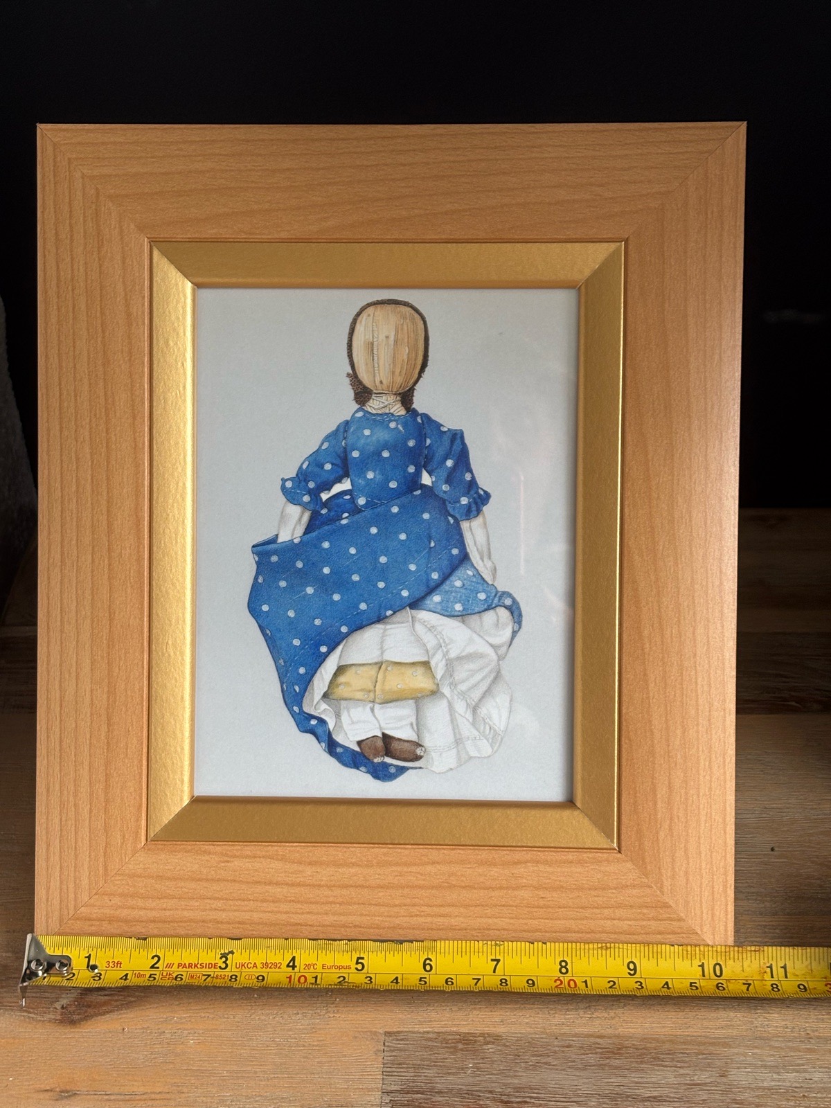 Framed Traditional Peg Doll Style Picture Blue Dress