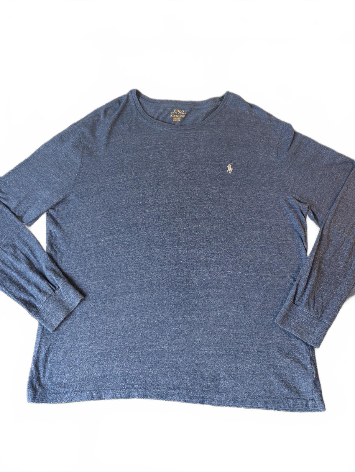 Polo Ralph Lauren Men's Long Sleeve Brush Cotton Blue Crew Neck Shirt XL