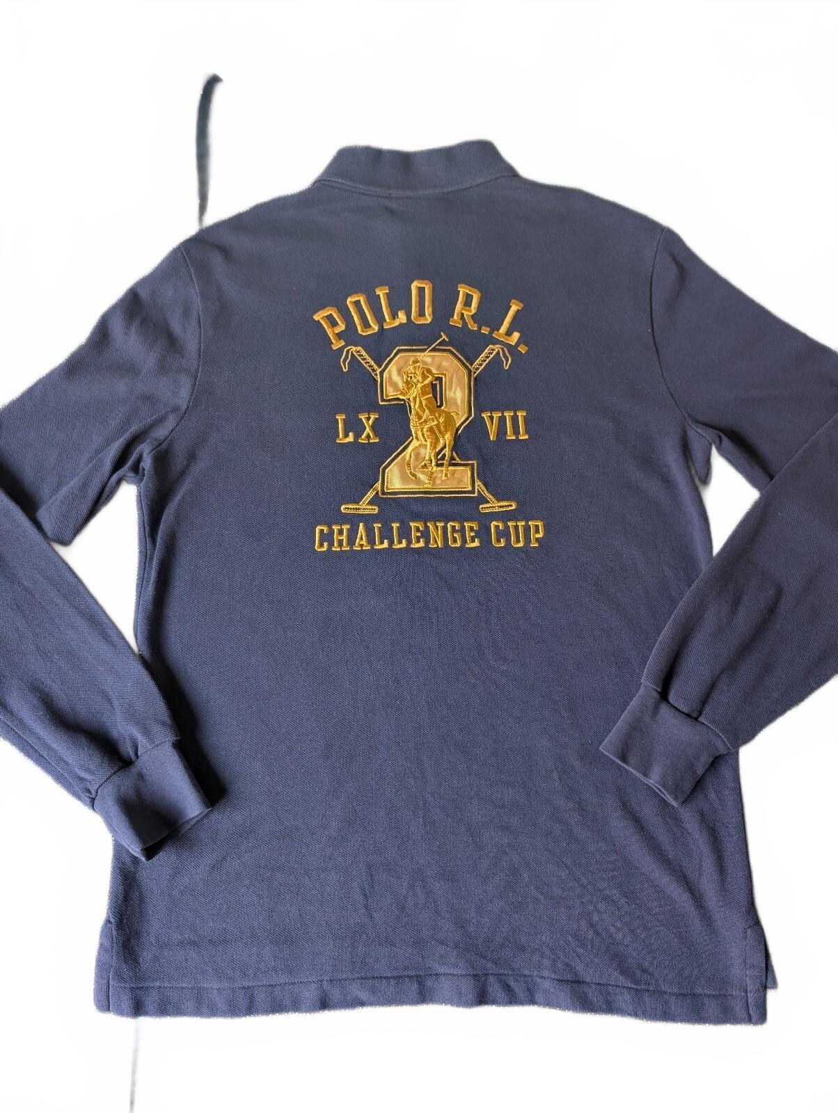 Polo Ralph Lauren Challenge Cup Long Sleeve Navy Polo Shirt Size Small Oversized