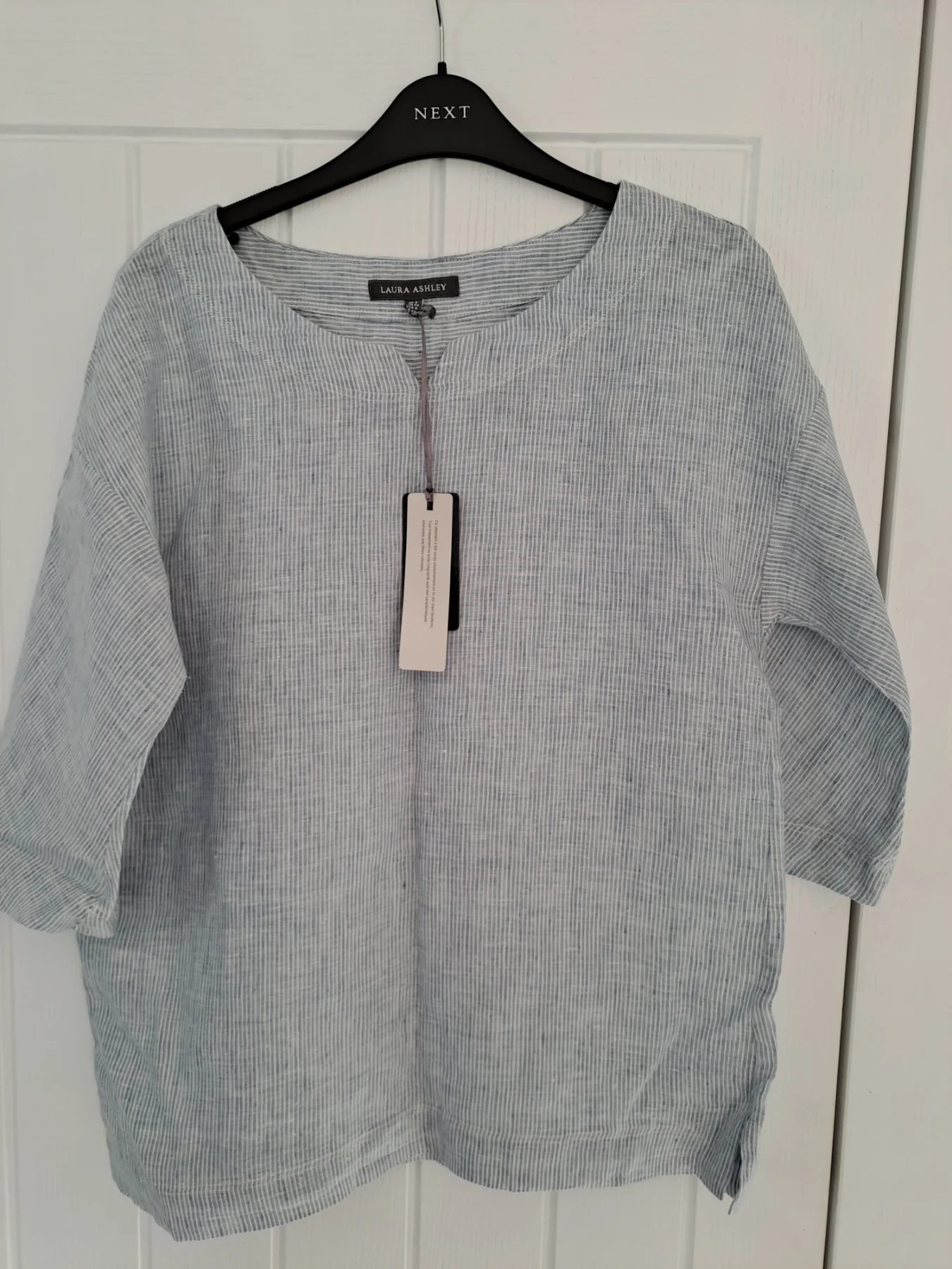 Laura Ashley striped linen short sleeved top new size 8