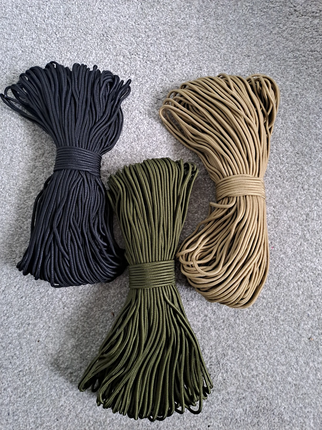 3 x 50m paracord black olive green tan 3mm diameter cord crafting macrame crochet weaving outdoors