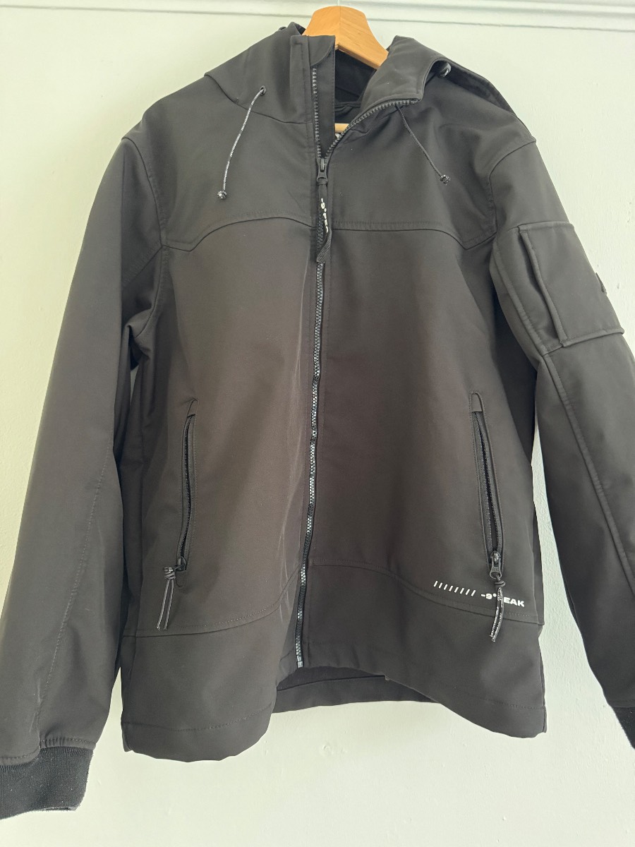 Black Hooded Shower Resistant Coat