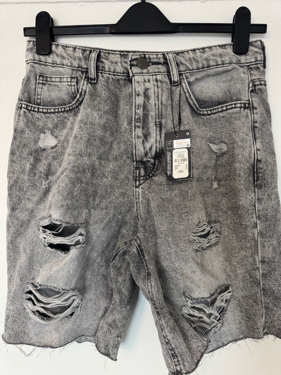 Grey Denim Acid Wash Ripped Shorts