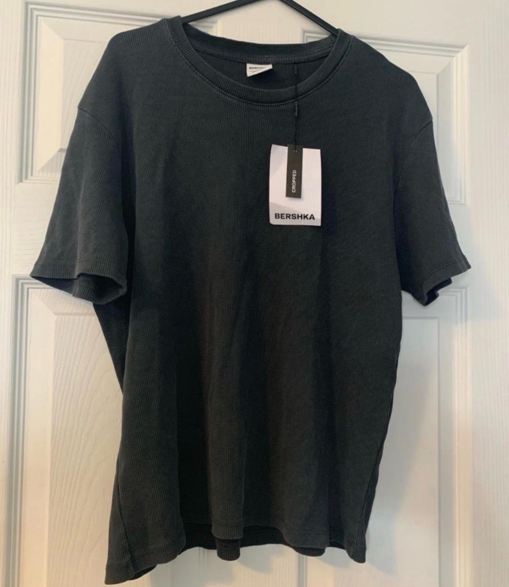 Bershka Unisex Washed Grey Crop Top