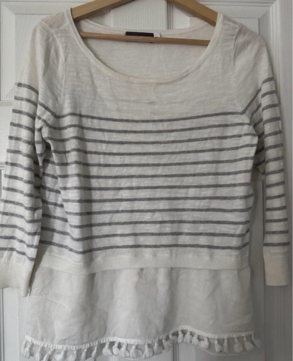 Mint Velvet Layered White and Grey Striped Top