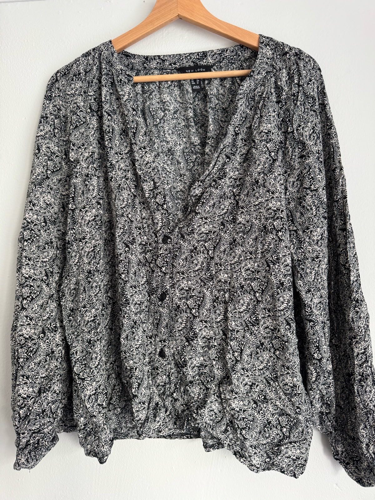 New Look Black/White Paisley Buttoned Blouse