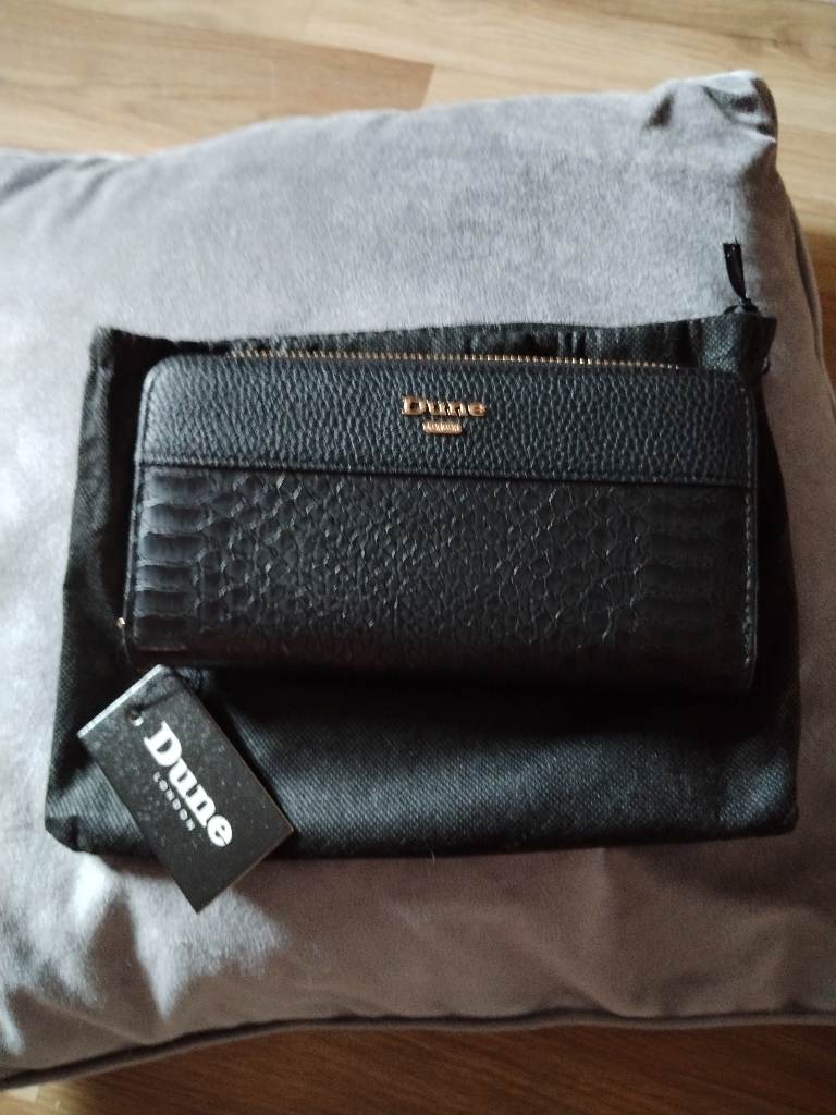 Dune Karys Black Synthetic Reptile Effect Purse Wallet NWT And Dust bag