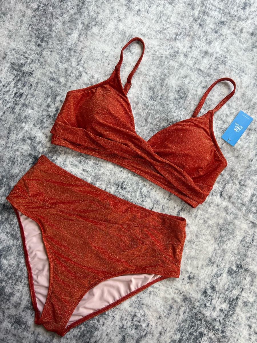 Cupshe shiny red bikini set