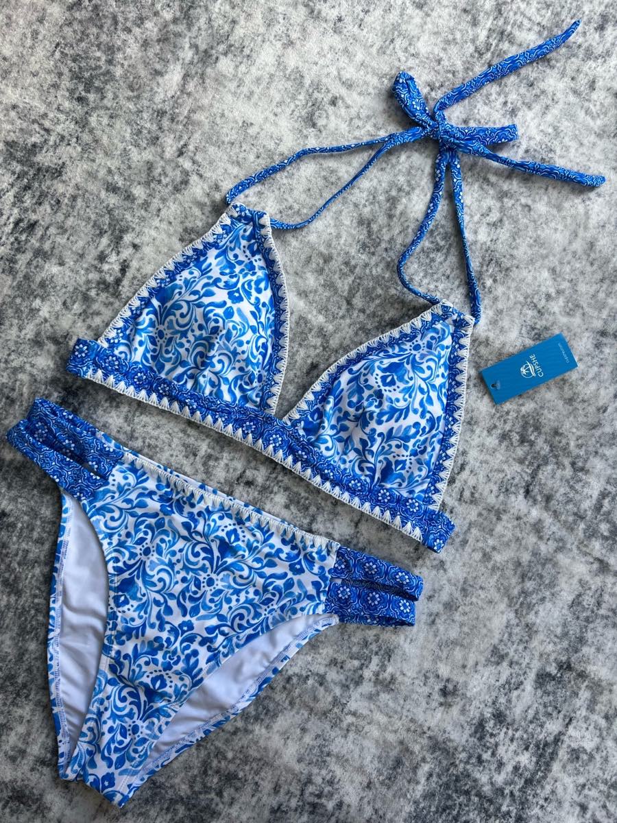 Blue white bikini set