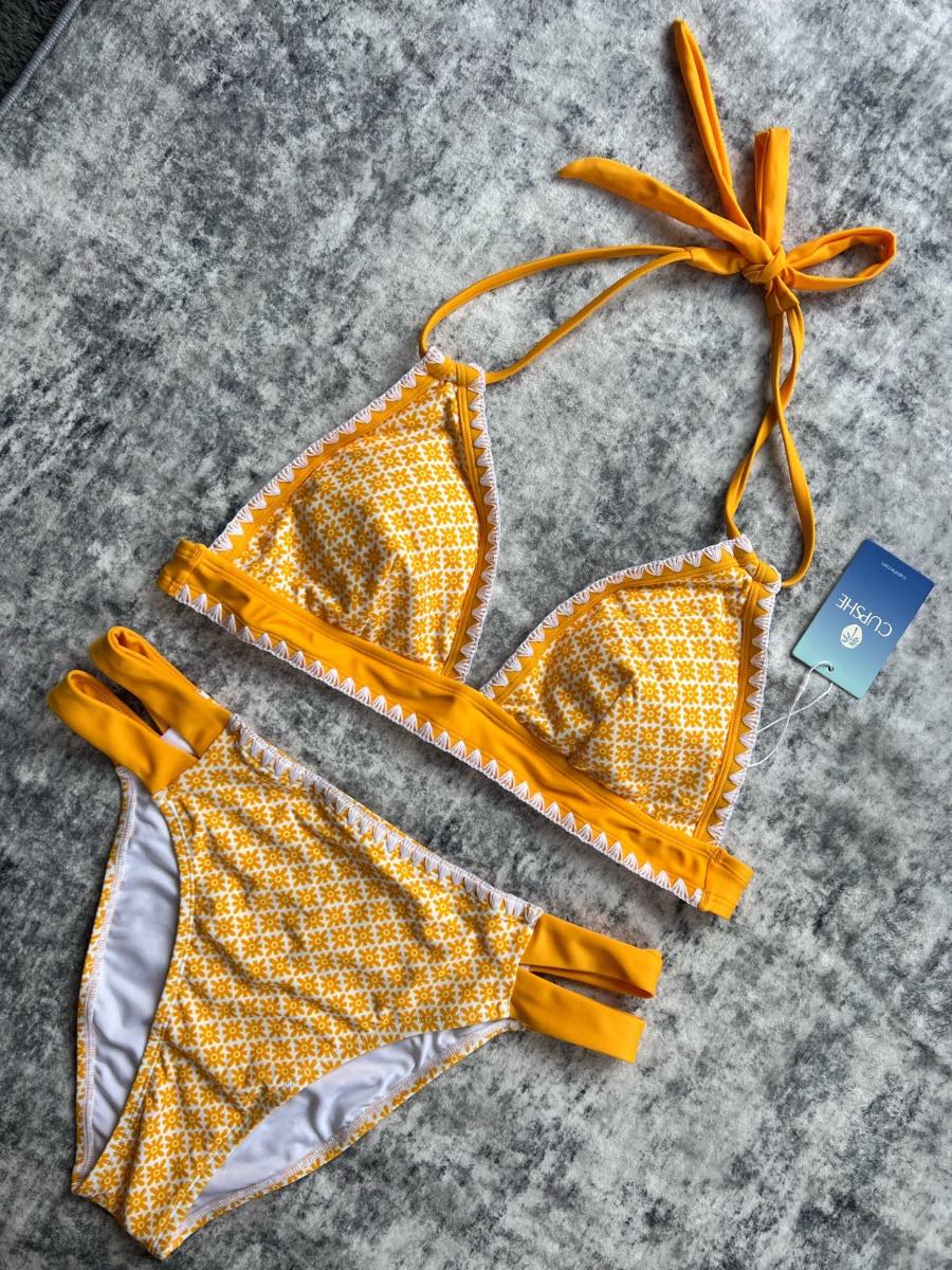 Yellow white bikini set