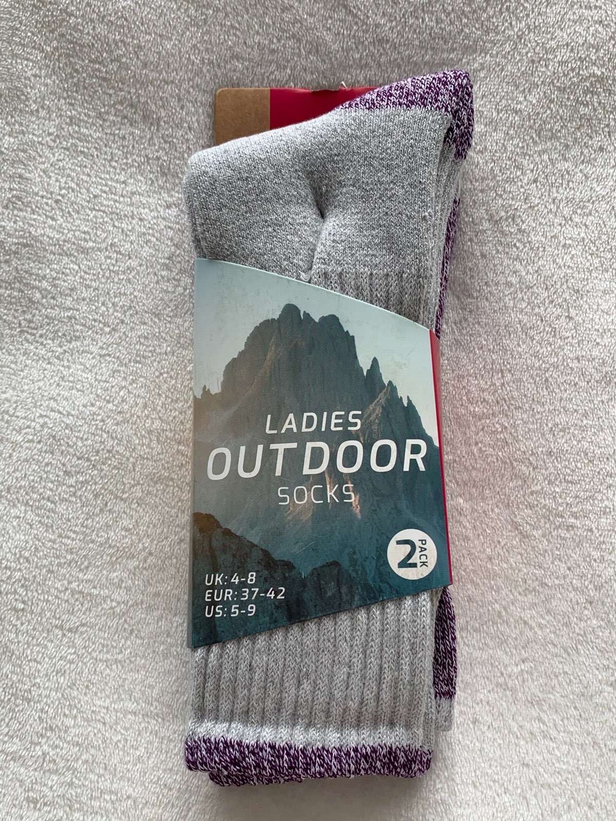 Ladies Outdoor Socks 2 Pack – Grey & Purple, UK 4–8, Hiking Style