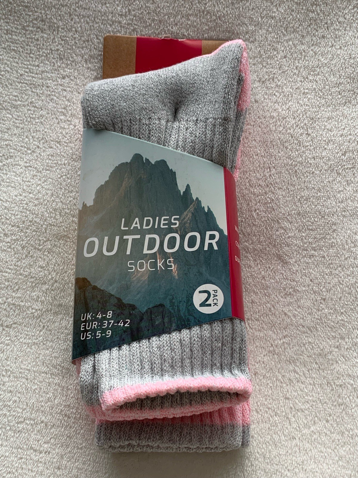 Ladies Outdoor Socks 2 Pack – Grey & Pink, UK 4–8, Hiking Style