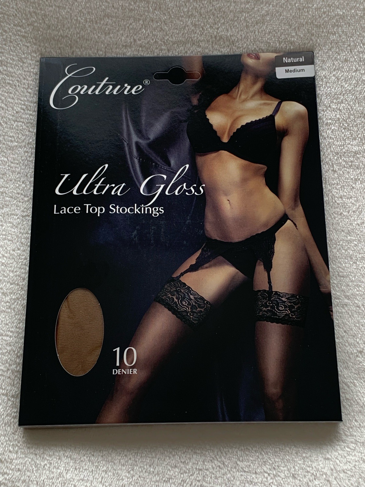 Couture Ultra Gloss Lace Top Stockings 10 DEN- Natural (Beige-Tan) / Size M