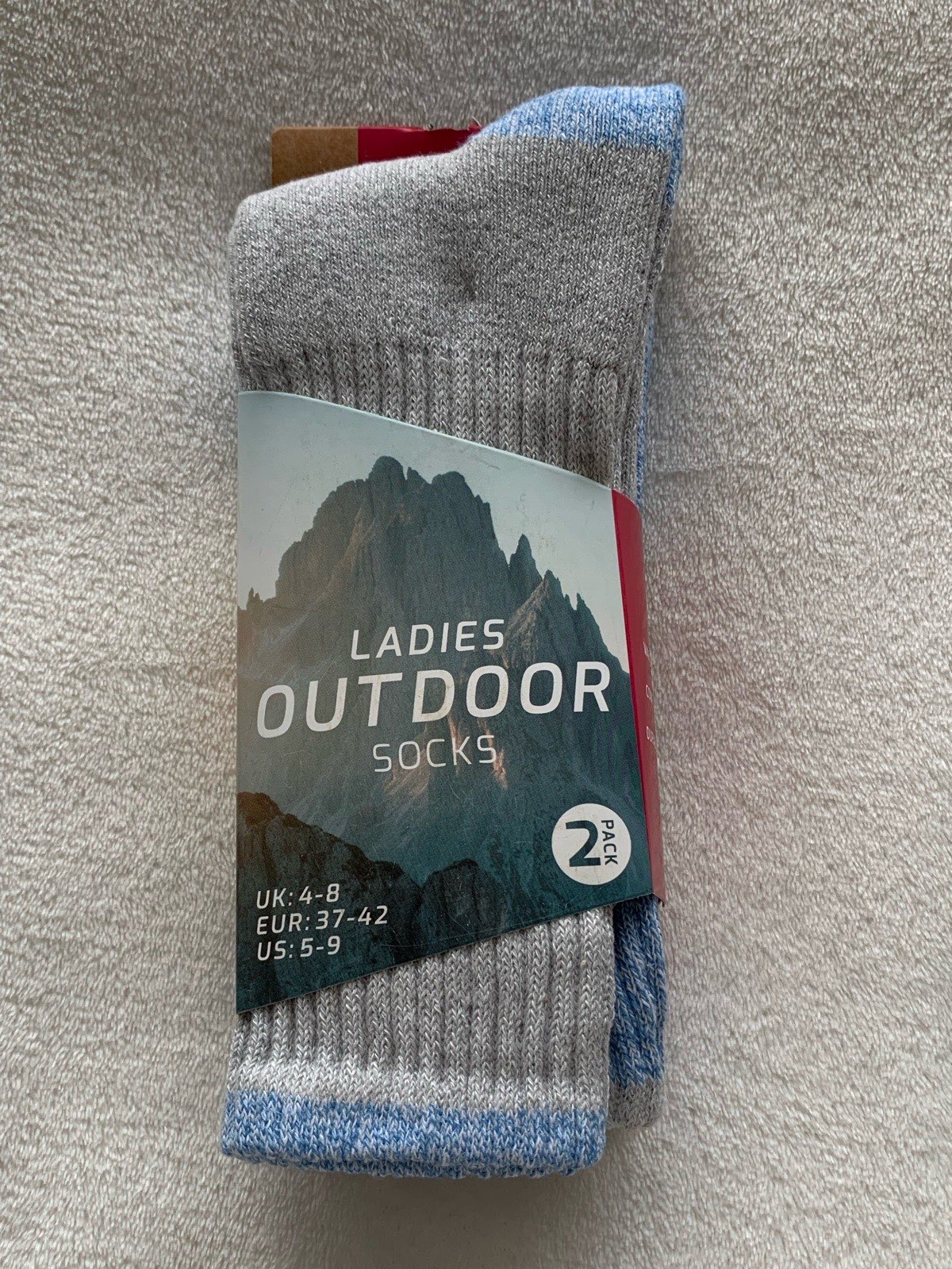 Ladies Outdoor Socks 2 Pack – Grey & Blue, UK 4–8, Hiking Style
