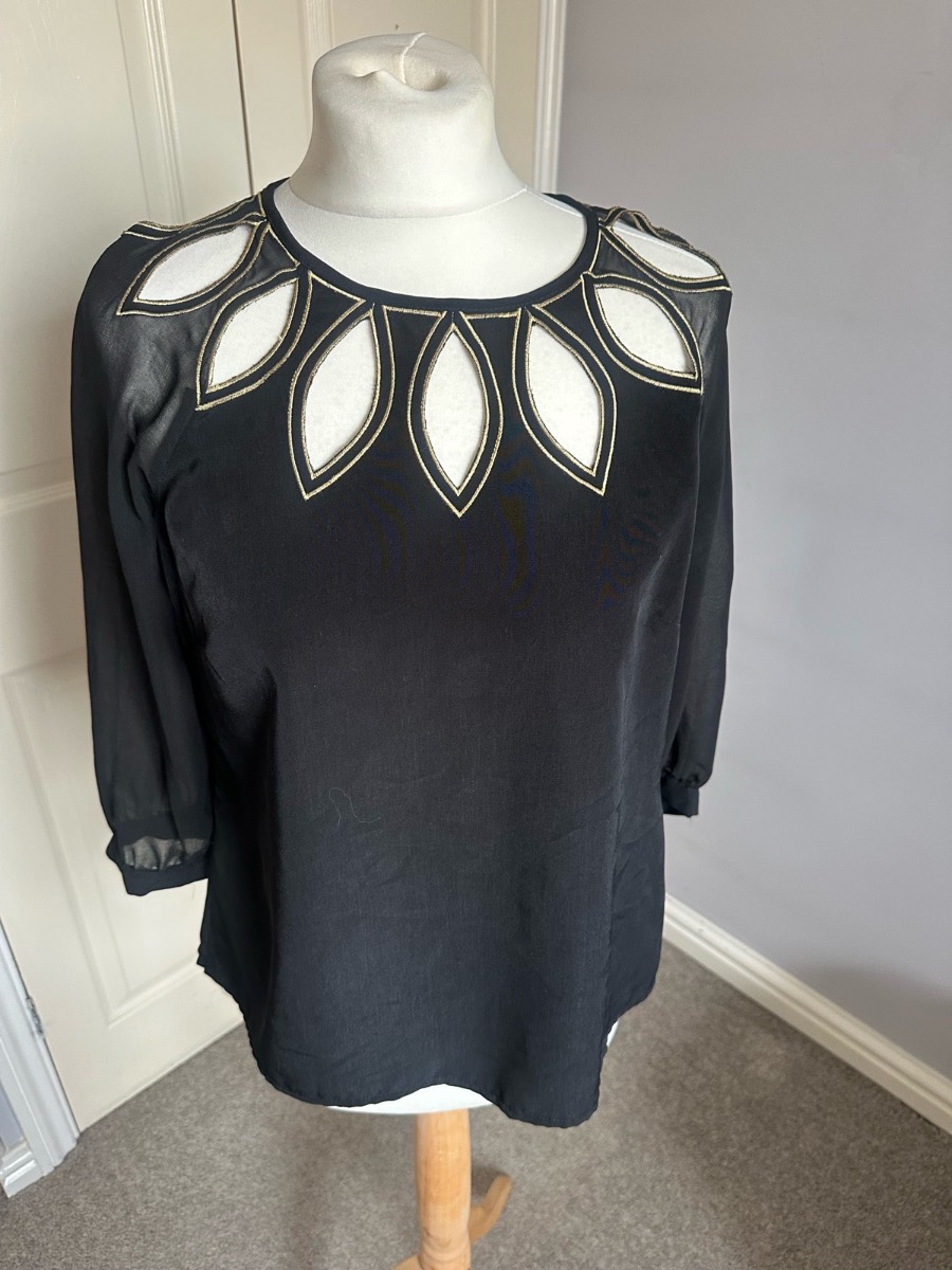 Warehouse Black Embroidered Cut-Out Blouse – UK 12