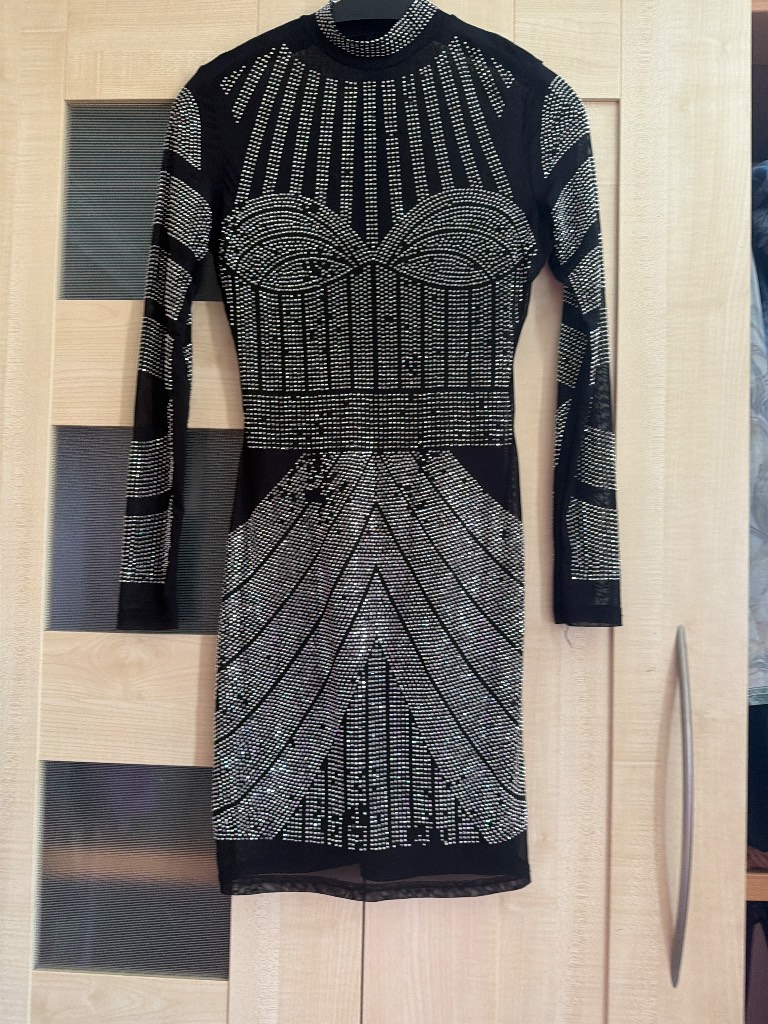 Sheer black rhinestone dress