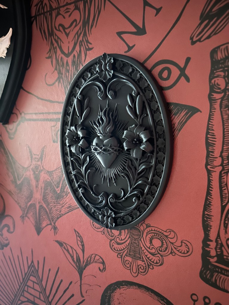 Gothic wall art sacrifice flaming heart decor