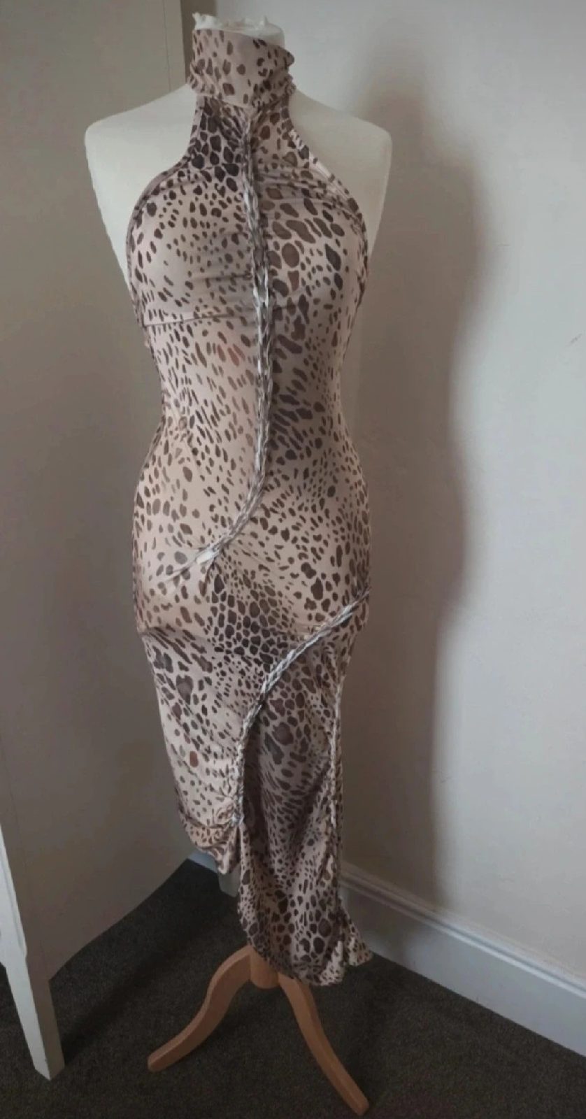 Halterneck animal print maxi dress