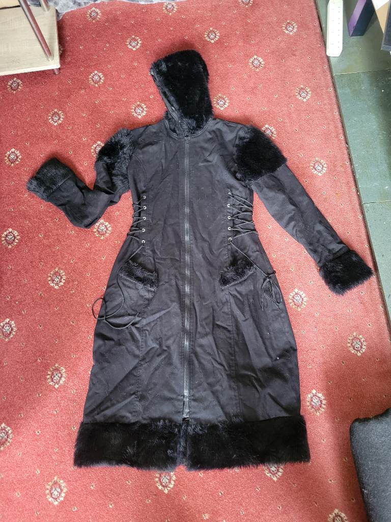 🖤 Necessary Evil Large Gothic Black Faux Fur Trim Coat 🖤