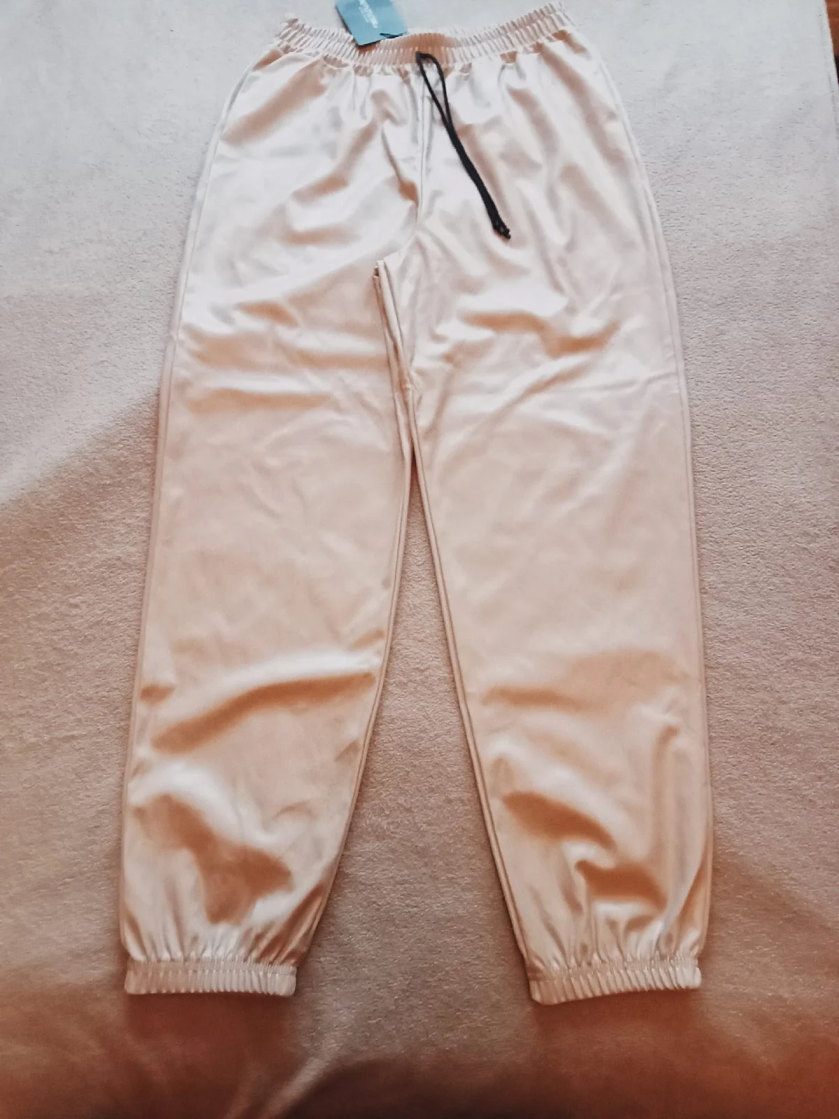 PLT Cream Faux Leather Drawstring Joggers - UK size 14