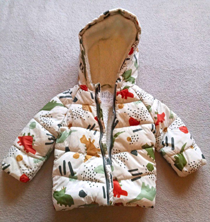 Fred & Flo Baby Dinosaur Puffer Jacket with Fleece Lined Hood - unisex - aged 9 to 12 months