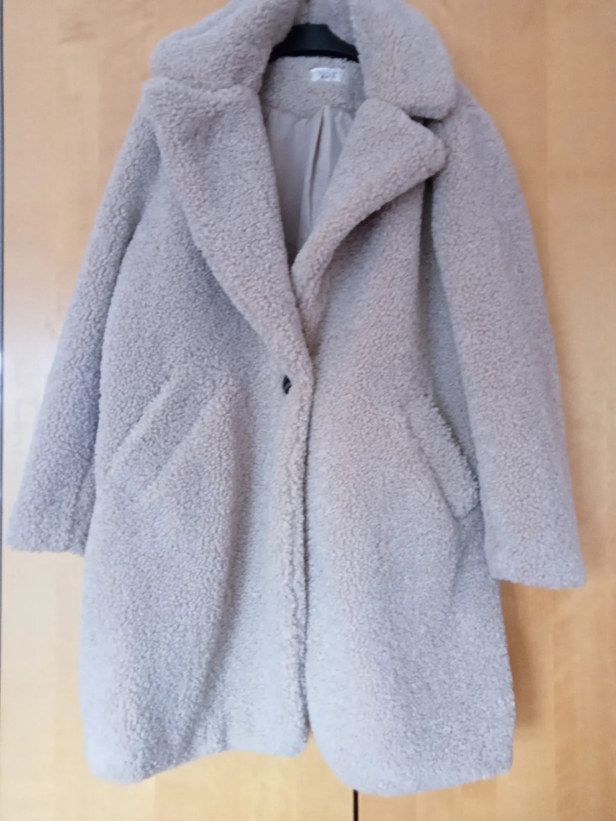 NEXT Womens Beige Teddy Borg Fleece Button Lined Mid-Length Coat Size 16