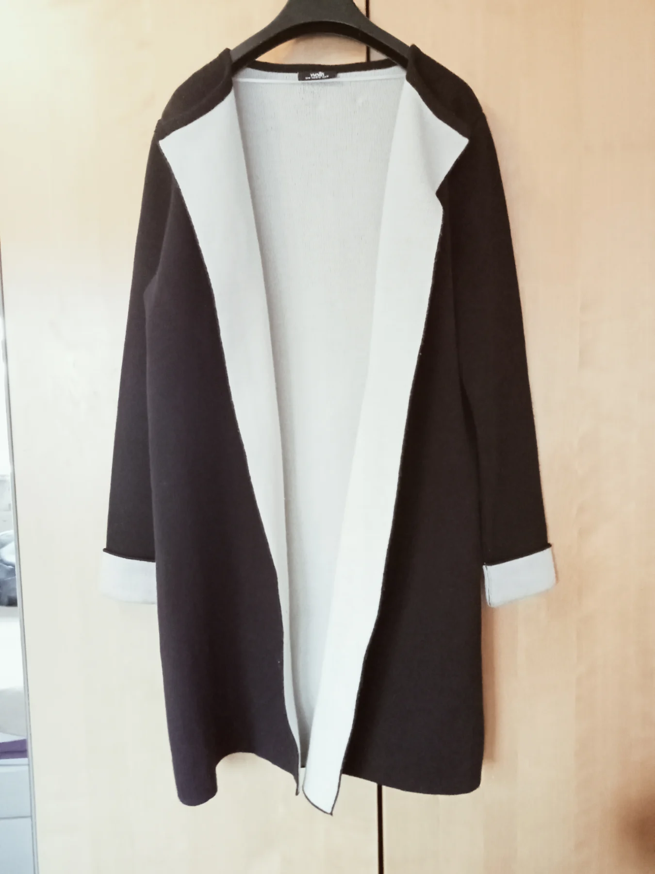 Wallis Black & Cream Double-Faced Edge to Edge Longline Coatigan- UK size M