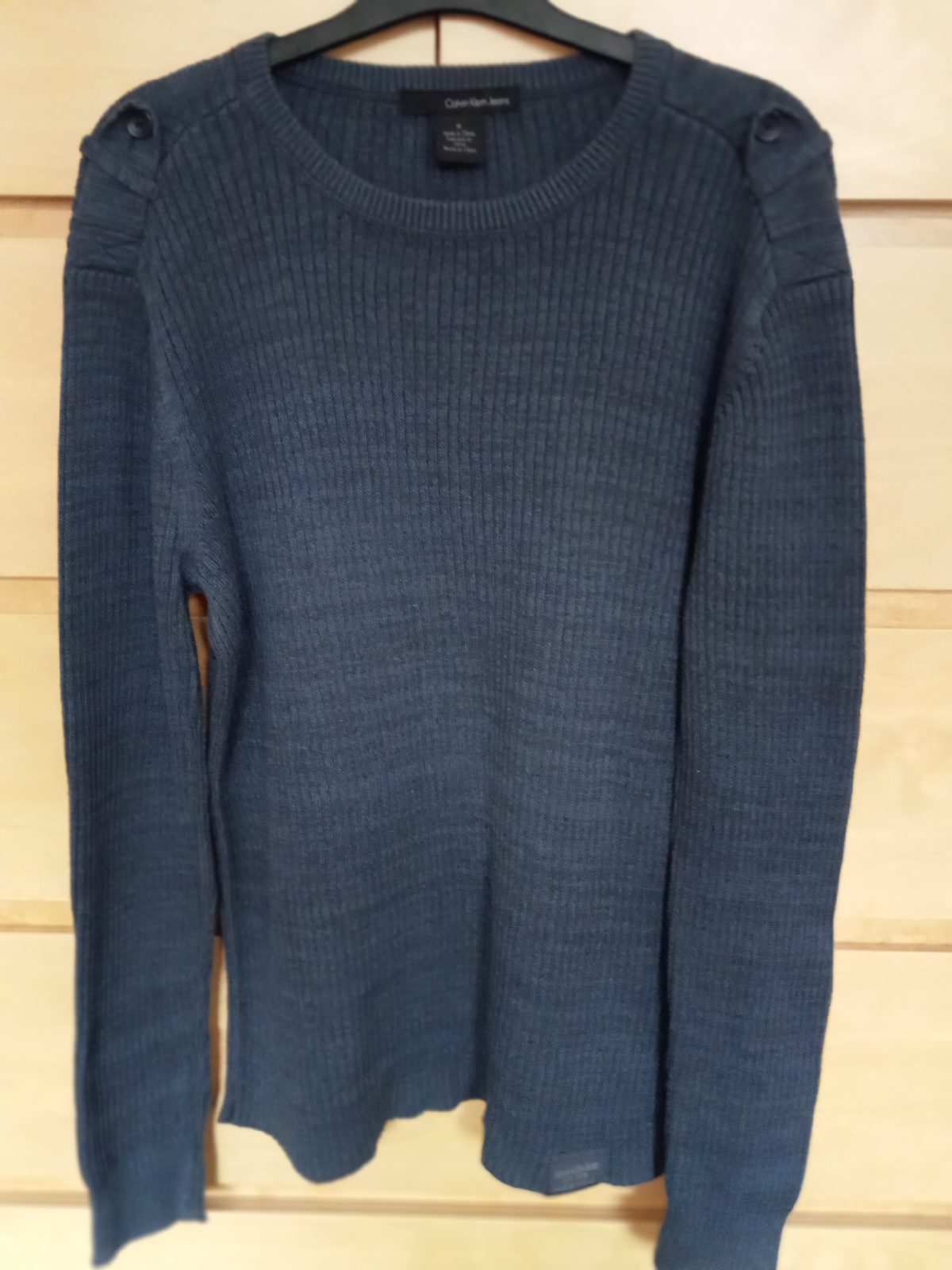 Calvin Klein Jeans Blue Cotton Knit Crew Neck Pullover Jumper, Button M
