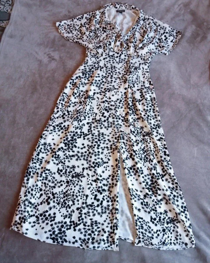 Whistles White & Black Floral  Maxi Dress V-Neck Short Sleeve UK 6 Occasion