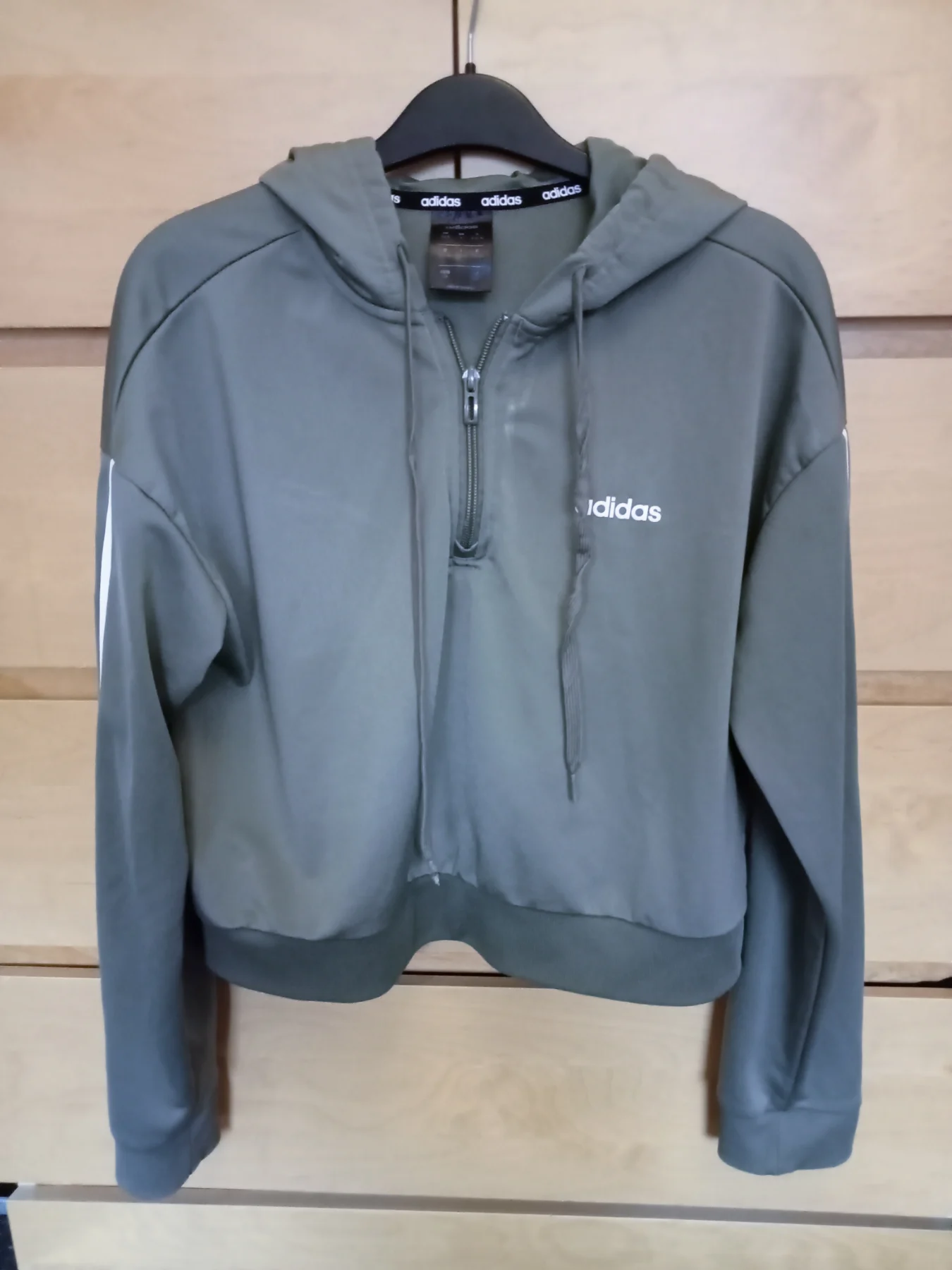 Adidas Khaki Green 1/4 Zip Cropped Hoodie - UK size S