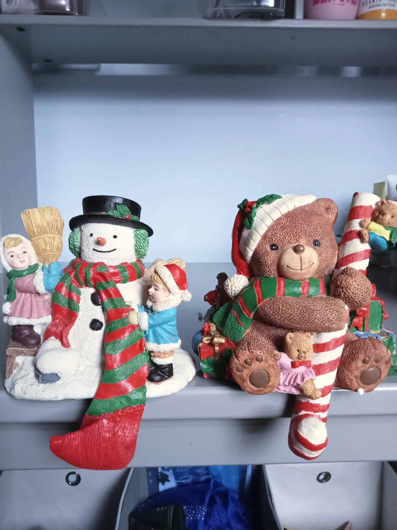 Vintage 90's Resin Christmas Stocking Holders - Set of 2 (Snowman & Teddy Bear)