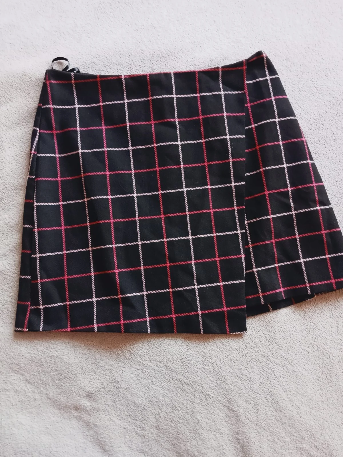 F&F black and pink/red checked wrap mini skirt - UK size 14